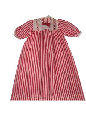 Vintage 70s Red White Striped Baby Girls NB Acrylic Nightgown Isaacson Carrico
